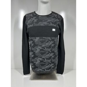 NWT Leif Nelson Black Gray Camo Textured Long Sleeve Shirt LN1645 Mens SZ Large